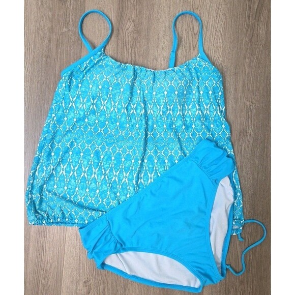 Ocean Avenue Swimwear Tankini Top and Bikini Bottom Set Blue Geometric Size L - Picture 2 of 12